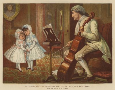 子供のパーティーの準備、今、1、2、3（クロモリト） 作： Alfred Edward Emslie